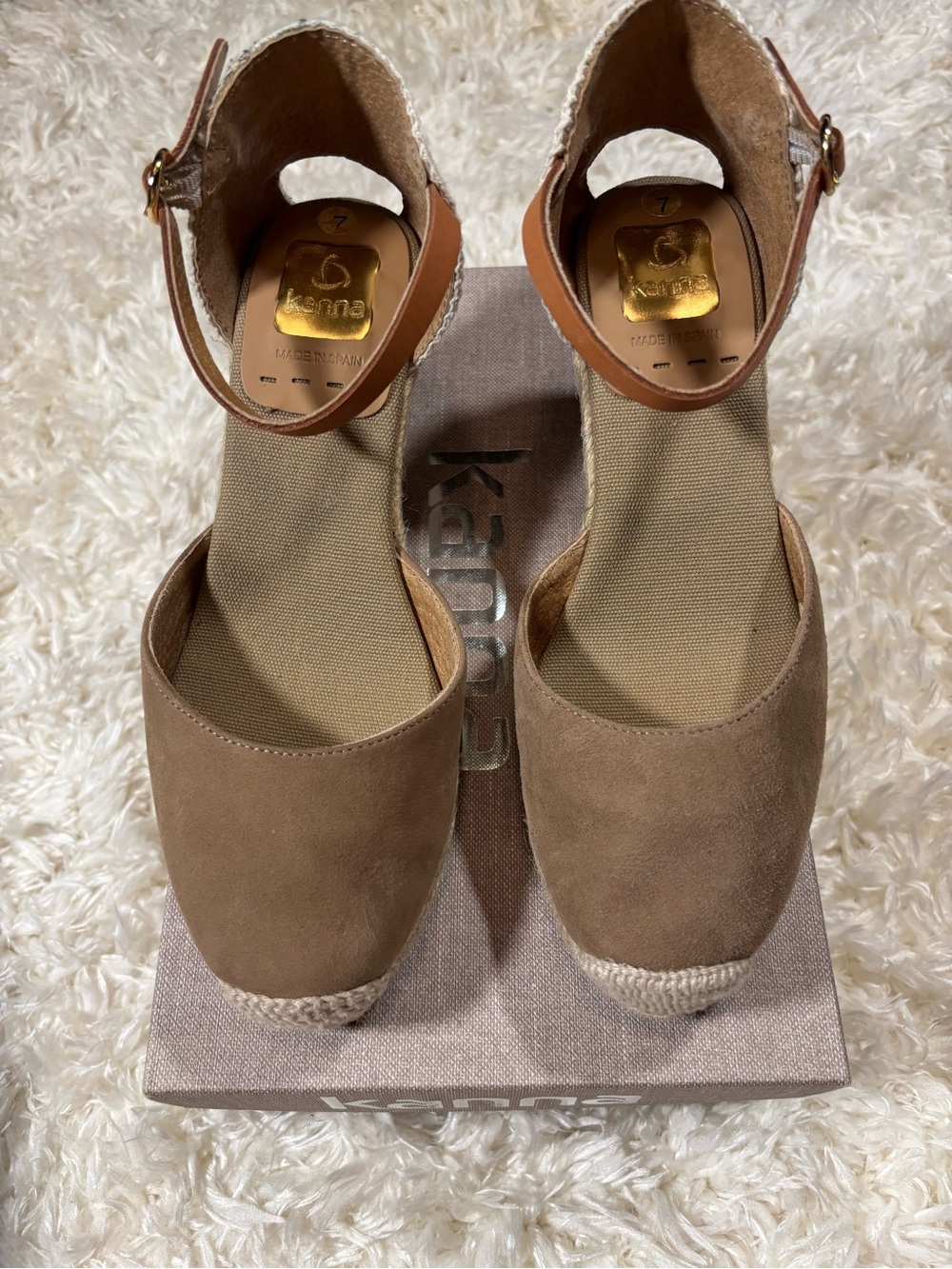 kanna Taupe Beige Suede Espadrille Wedge Sandals with Ankle Strap-NIB EU 37